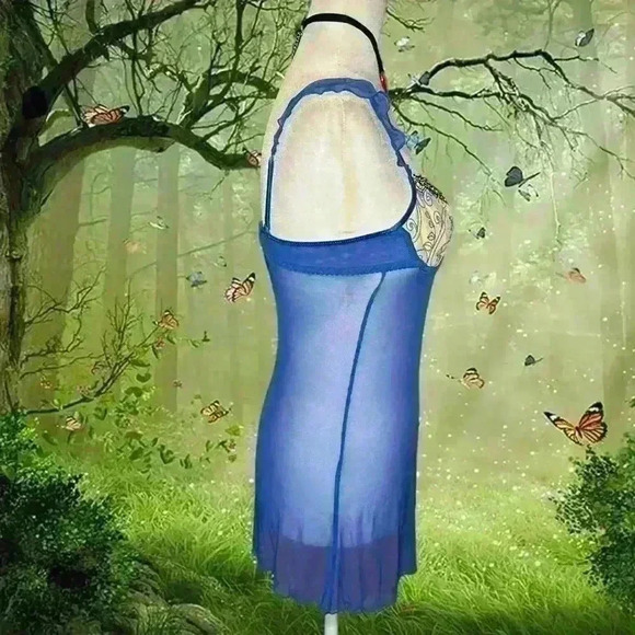 Brand New With Tags Fredericks Of Hollywood Blue Mesh Two piece Slip Dress Set - Picture 8 of 15